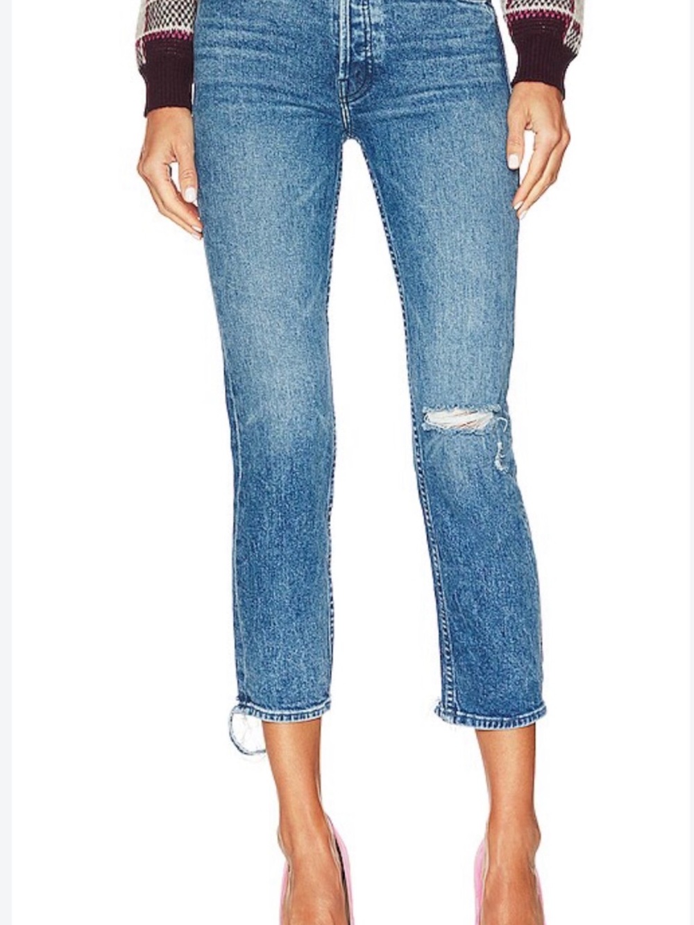 Mother The Tomcat High Rise Straight Leg Jeans Completely Over Distressed 30
